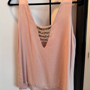 New York & Company Blush Beaded V-Neck Tank | Size M